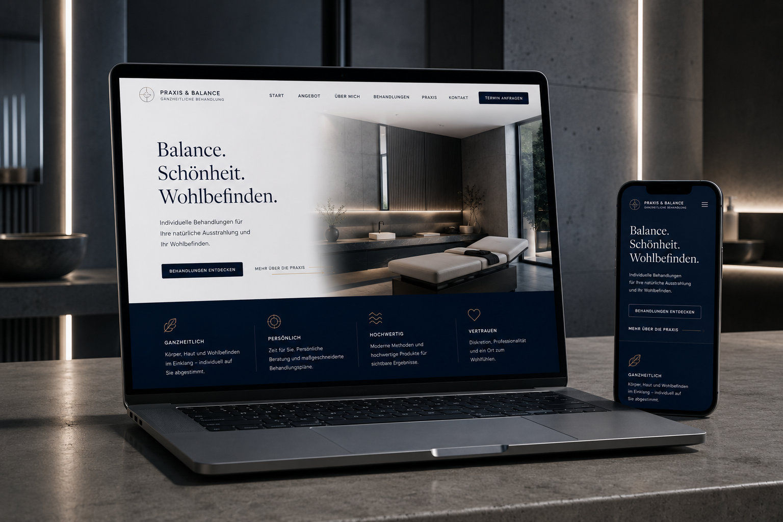 Website-Beispiel für Kosmetikstudio, Praxis, Beauty und persönliche Dienstleistungen