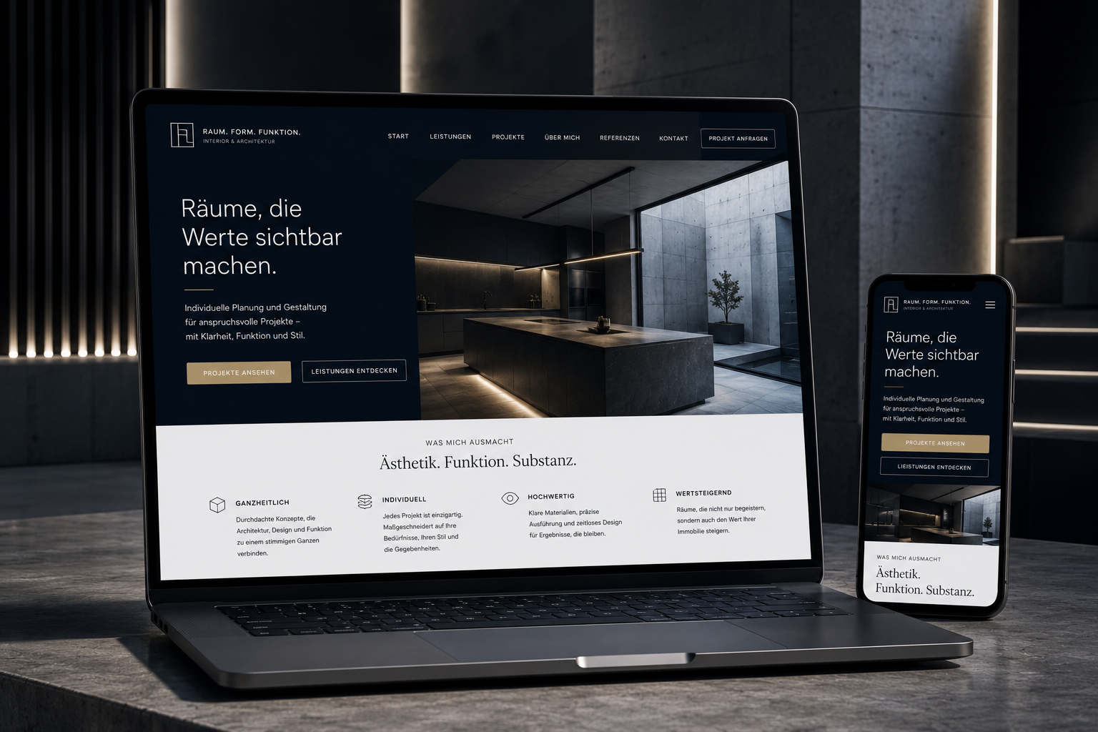 Website-Beispiel für Handwerk, Interior, Architektur und hochwertige lokale Dienstleistungen