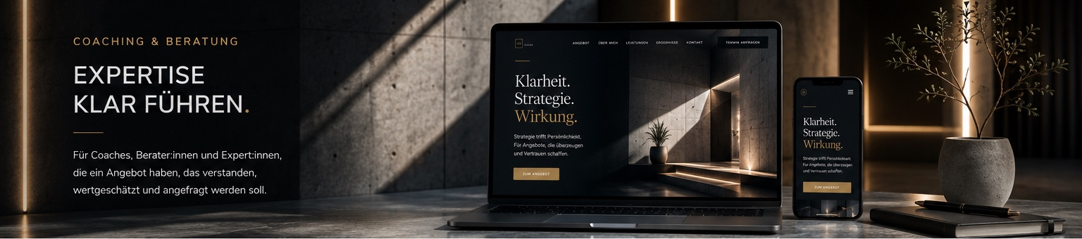 Landingpage Beispiel für Coaching, Beratung und Expertinnen mit hochwertiger architektonischer Bildwelt