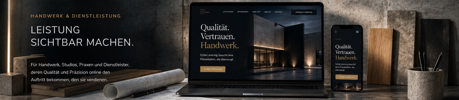 Landingpage Beispiel für Handwerk, Dienstleistung, Studios und Praxen mit hochwertiger Beton- und Architekturästhetik
