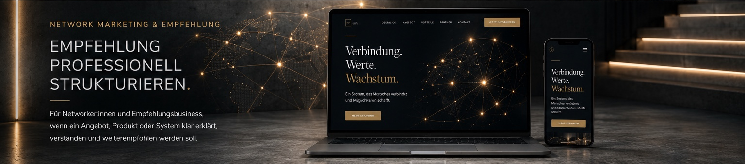 Landingpage Beispiel für Network Marketing, Empfehlungsmarketing, Teamaufbau und digitale Empfehlungsangebote