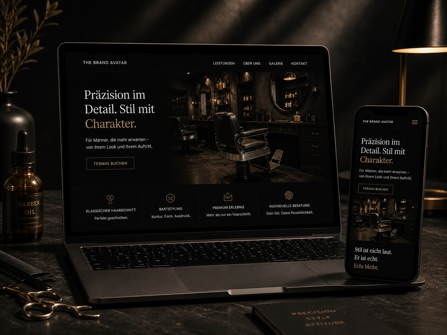 Landingpage Beispiel für Premium Barbier, Stil und Markenauftritt