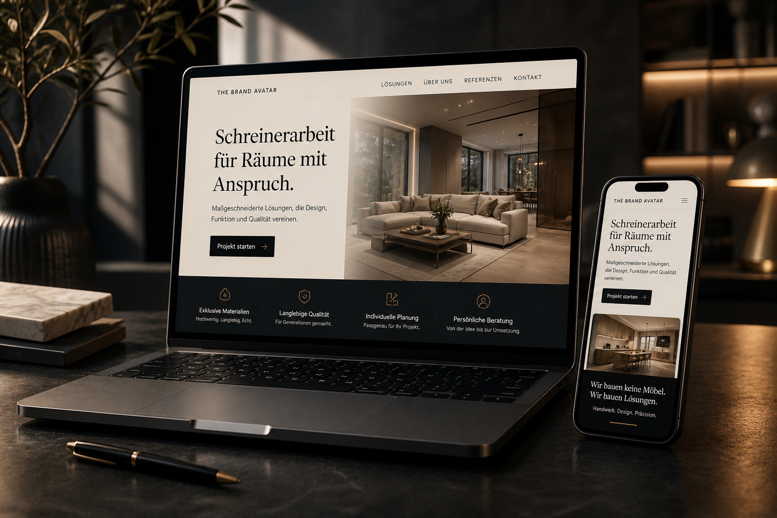 Landingpage Beispiel für Handwerk, Schreinerarbeit und hochwertige Umsetzung