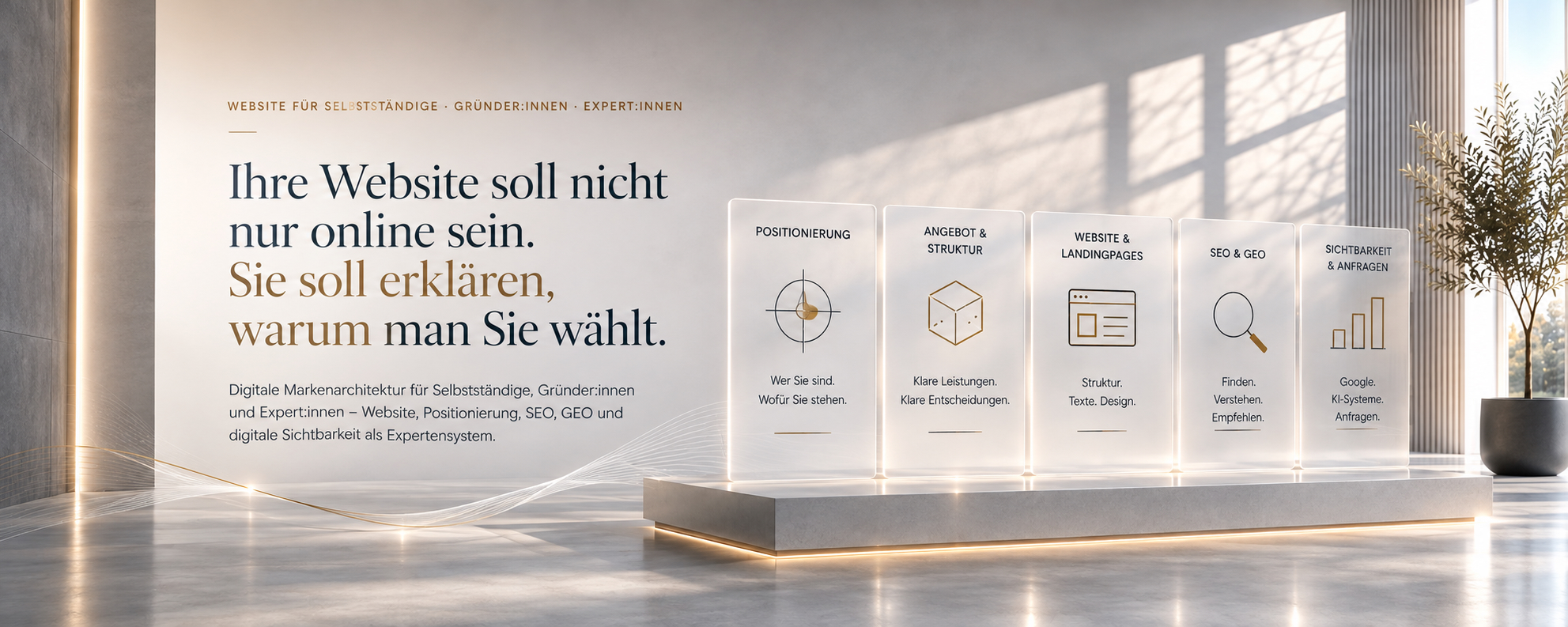 Digitale Markenarchitektur für Selbstständige, Gründerinnen, Gründer und Expertinnen – Website, Positionierung, SEO, GEO und digitale Sichtbarkeit als Expertensystem